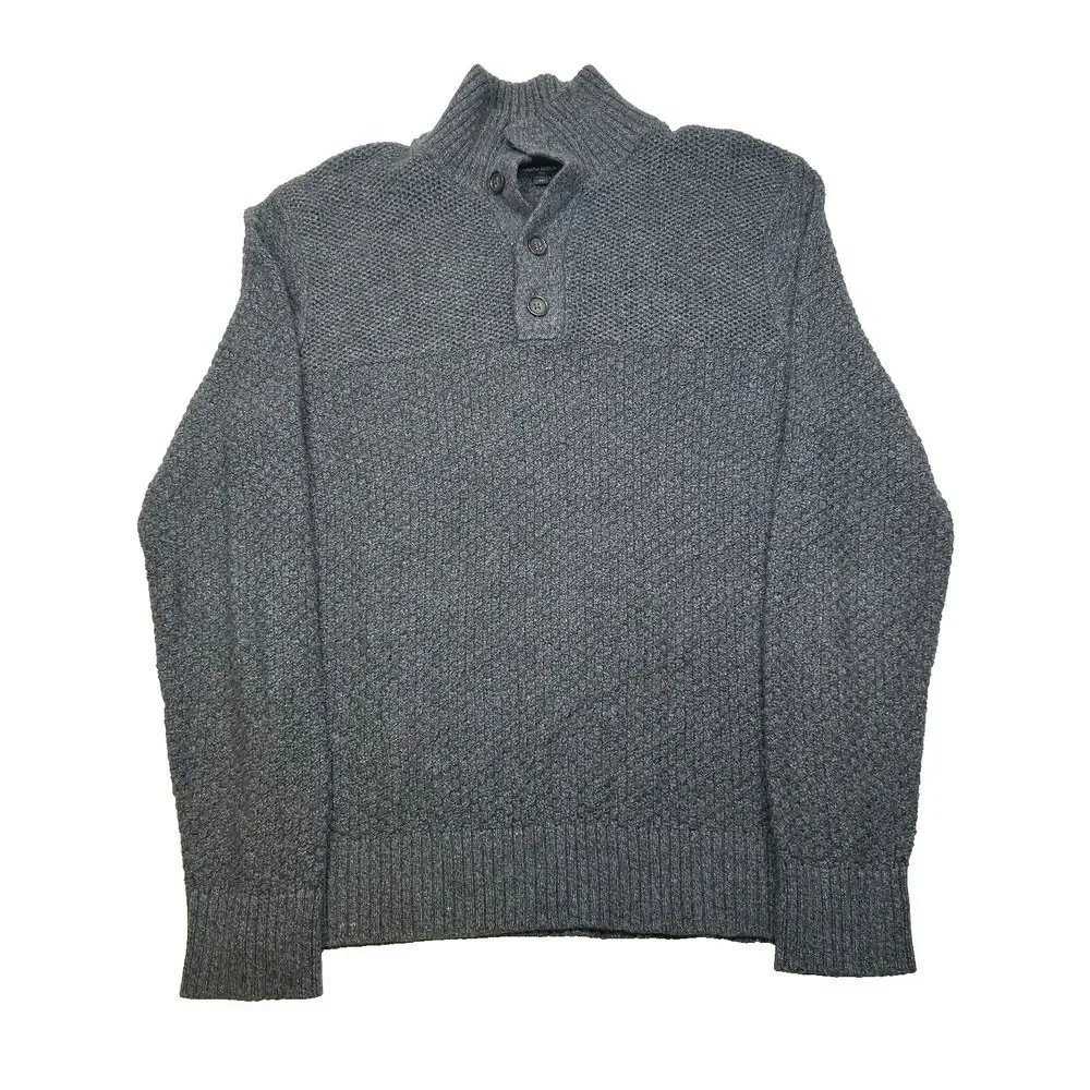 Banana‎ Republic 1/4 Zip Sweater Mens Medium Grey Heather Knit Cotton Nylon Wool